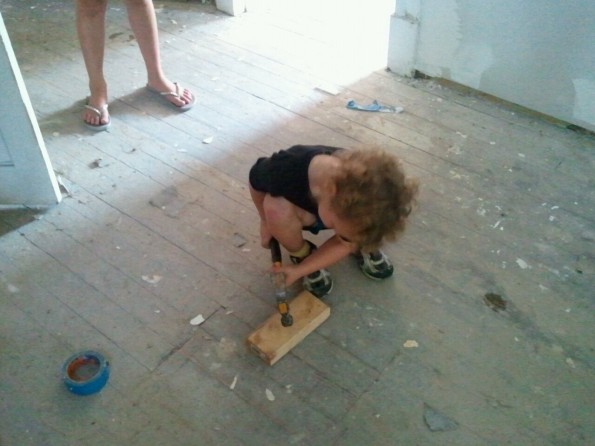 This is Stoney "helping" with our kitchen.